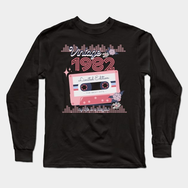 Vintage 1982 Limited Edition Music Cassette Birthday Gift Long Sleeve T-Shirt by Mastilo Designs